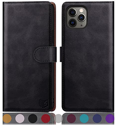 SUANPOT [RFID Schutz für iPhone 11 Pro Max 6,5-Zoll Hülle PU Leder Handyhülle Lederhülle Klapphülle Kartenfach Flip Cover für Apple 11 Pro Max Handy hülle Leather Wallet Phone Case Schwarz