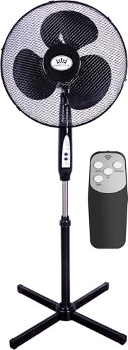 Prem-i-air 16 Inch (40 cm) Oscillating and Height Adjustable 3-Speed Pedestal Fan with Remote Control and Timer - Perfect for Home or Office Use