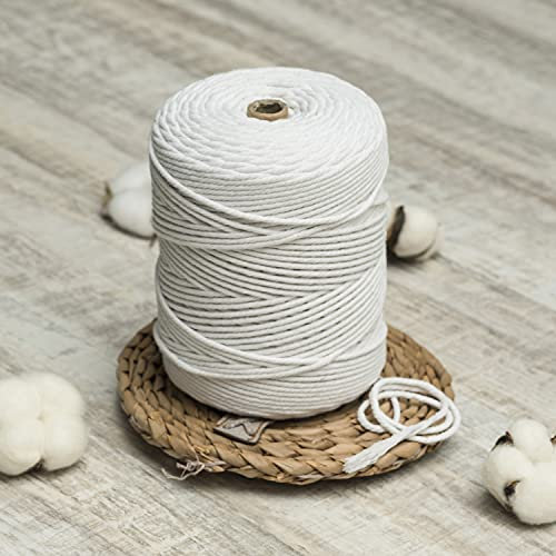 Makramee Garn 3mm x 300m - 100% Baumwolle - Baumwollseil für Makramee DIY, Wandteppiche, Pflanzenhänger, Deko & Basteln – Weich & Recycelbar
