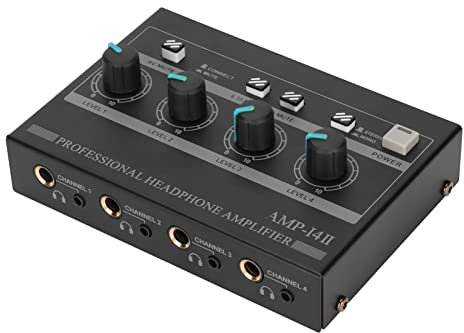 Bewinner Amplificateur de Casque 4 Canaux, Amplificateur de Casque Stéréo Portable Compact à 4 Voies avec Adaptateur 12 V 1,5 A pour Scène de Studio(EU)