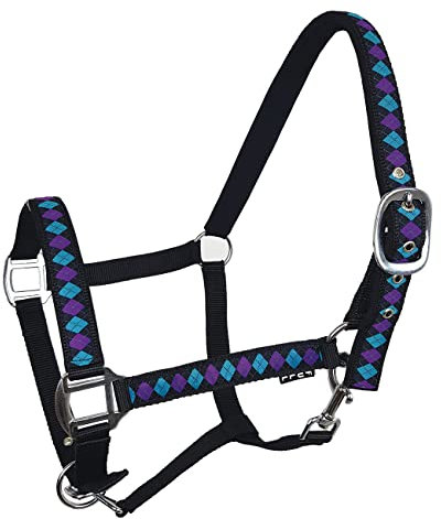 York Halfter Kimi Rautenmuster Pferdehalfter (Cob, schwarz-türkis-violett)