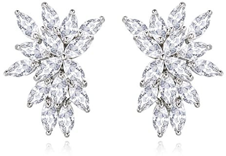 Clearine Zirkonia Ohrringe Marquise Tropfen Braut Cluster Ohrstecker für Damen Klar Silber-Ton