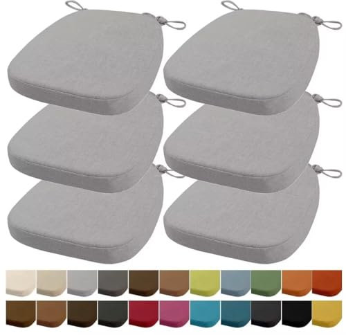 Orumrud 40x38x33CM(3CM Dicke) Stuhlkissen, Gartenstuhl Sitzkissen, Esszimmerstuhl Sitzkissen, waschbar, mit Reißverschluss, Riemen, rutschfestes Sitzkissen für Gartenstuhl (Licht Grau 6 Stück)
