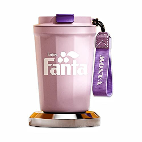 Fanta Co-Branded Kaffeetassen, Reise Thermobecher mit Griff, Kein Spill Tumbler mit auslaufsicherem Deckel Stroh, Isolierte thermische Tasse für Kaffee zu gehen, Heiße/kalte Getränke Edelstahl 390ML