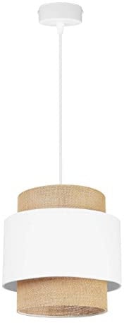 Light-Home Boho Hängelampe - Deckenlampe für Wohnzimmer Schlafzimmer und Esszimmer - Pendelleuchte aus Metall mit Lampenschirm aus Stoff - E27-1-Flammig - Weiß und Jute