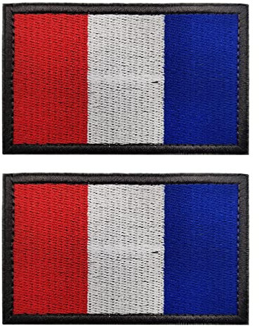 Lot de 2 écussons brodés AliPlus du drapeau français tactique militaire avec crochet et boucle (bordure grise)