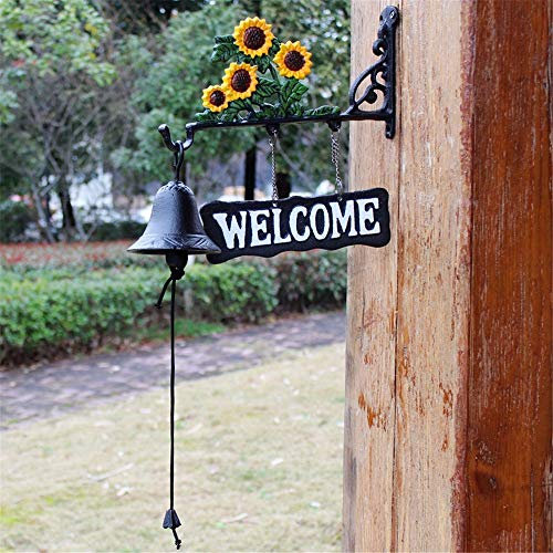 HANOLI Campanello retrò Campagna Rurale Campanello retrò in ghisa Campanello di Benvenuto Girasole a Parete Campanello in Ottone Decorazione per Esterni