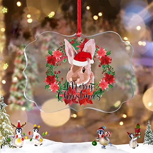 Weihnachtsmütze Hase Personalisierte Weihnachtsschmuck 2022 Frohe Weihnachten Kaninchenkranz Ornament für Weihnachtsbaum Dekor Acryl Tier Weihnachtsschmuck Andenken Geschenke für Urlaub Souvenir
