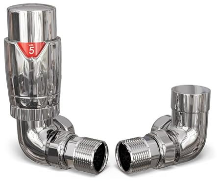 UK Radiators Chrome Thermostatic Radiator Valve and Corner Lockshield Valve - Polished Chrome Finish - Classy and Modern Design 1/2 x 15mm Corner Radiator Valve