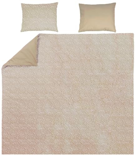 Meyco Home Cheetah/Uni Bettwäsche Doppelbett (Baumwolle, atmungsaktives Material, einfache Pflege, praktischer Einschlagstreifen, Maße: 240 x 200/220 cm), Taupe