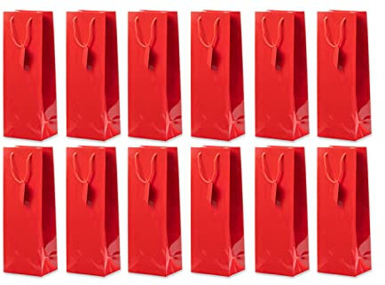 Flaschentüte Geschenktüten 12 Stück einfarbig Rot, Geburtstagsgeschenk, Tüten für Flaschen als Geschenk zu besonderen Anlässen, 12,5x9x35cm