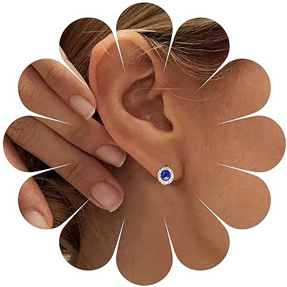 Yheakne Vintage Winzigen Saphir Ohrstecker Kristall Kreis Ohrstecker Blau Saphir Ohrringe Gold Cz Reif Ohrringe Schmuck Für Frauen Und Mädchen