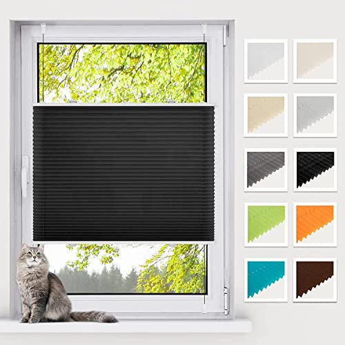 BelleMax Plissee ohne Bohren Klemmfix, Schwarz 70x200cm(BxH), Easyfix lichtdurchlässig Sichtschutz und Sonnenschutz, Jalousie Plisseerollo mit Klemmträger, Faltrollo für Fenster & Tür