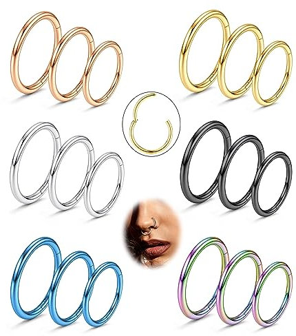FIOROYAL 18Stk Klicker Nasenring Piercing 18G Septum Piercing 𝐂𝐡𝐢𝐫𝐮𝐫𝐠𝐞𝐧𝐬𝐭𝐚𝐡𝐥 Silber/Gold/Schwarz/Blau/Farbe Tragus Helix Conch Knorpel Piercing Körper Piercing Ring
