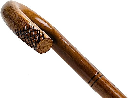 Gehstock für Herren und Damen Bend 89-92 cm - Handgefertigt Braun Wanderstock Holz mit Rutschfestem Gummi
