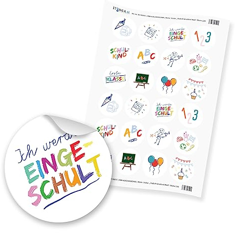 24 x itenga Sticker Aufkleber Etikett Schulanfang Einschulung Ich werde eingeschult (Mixbogen weißerHintergrund)