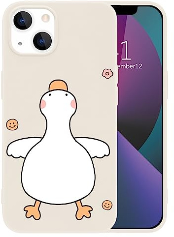 MAYCARI Happy Duck Phone Case for iPhone 7/8/SE 2020, White Liquid Silicone Girly Cases,Cartoon Soft Gel Rubber Full-Body Protective Microfiber Lining Shockproof Cover