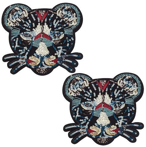 INFUNLY 2PCS Large Leopard Sequins Sew On Patches Animal Sequin Fabric Patches Sew on Clothing DIY Sewing Apparel Accessories for Jeans Jackets Handbag Shoes Decor DIY Patches Embroidered Leopard