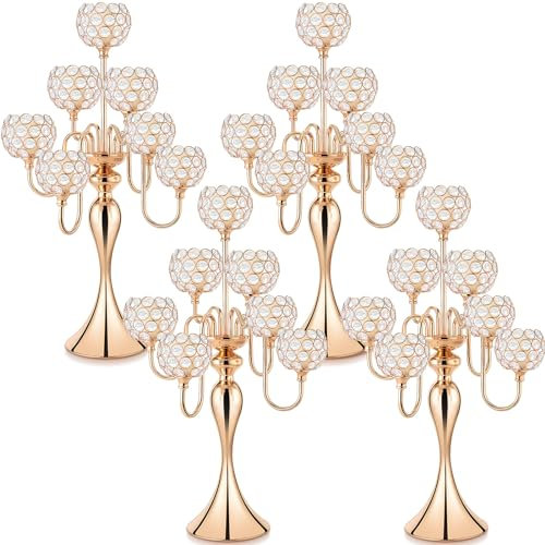 Dandat 4 Stück 7 Arm Kristall Kandelaber Kerzenhalter Mittelstücke Gold Kristall Kandelaber Tafelaufsätze Kristall Kerzenhalter Kerzenhalter Formale Party Dekorationen für Tische Hochzeit Party