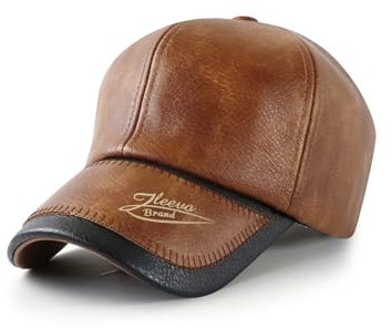 CHENNUO Cappellino Pelle Sintetica Uomo Autunno e Inverno Cappellino da Baseball con Foderato Caldo Cappello Visiera (Marrón)