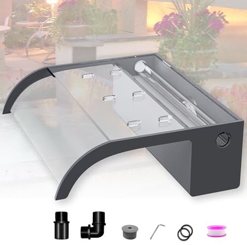 LONGRUNNEW Fontaine De Piscine, Cascade Bassin Exterieur en Acrylique 30cm De Long, Incurvé Lame D’Eau Largeur 18cm, Cascade Piscine Hors Sol avec Accessoires pour La Décoration D'étang, Patio,Jardin