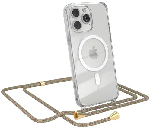 EAZY CASE - Handykette kompatibel mit iPhone 15 Pro Max Kette zum Umhängen Stoßfest Handyhülle für iPhone 15 Pro Max Silikon Hülle mit Band Handytasche Transparent als Fallschutz in Rainbow