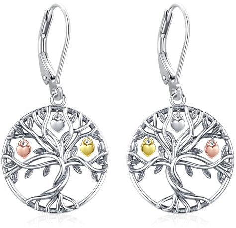 Eusense Pendientes Árbol de la Vida Pendientes de plata de ley 925 Pendientes colgantes Árbol de la Vida Joyas Regalo para Mujeres Niñas
