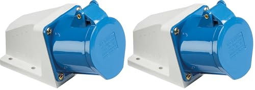 Knightsbridge IN0012 Angled Surface Mount Socket, 2P+E, 240 V, IP44, 32 A, Blue (Pack of 2)