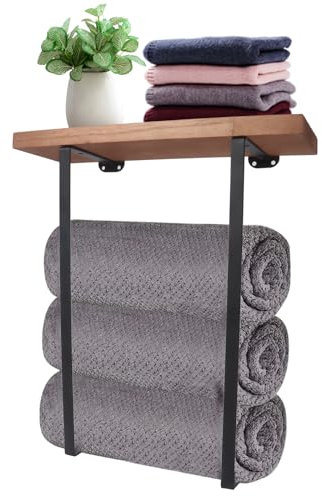 Gzsekken Towel Rack Wall Mounted,Black Towel Rail with Shelf and 3 Hooks for Small Bathroom, Towel Storage 3 Bars Wall Towel Holder for Small Bathroom, Bath Towel Storage