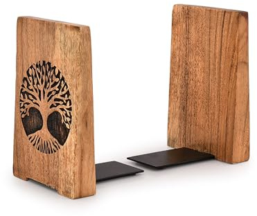 EDHAS Dekorative Buchstützen aus Eisen und Akazienholz, dekoratives Bücherregal, robuste Buchstützen, Schreibtisch-Organisation, Bücher (10,2 x 10,2 x 15,2 cm), 2 Stück