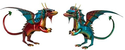 Lifestyle & More Moderne Gartenfigur Gartenskulptur Drache im 2er Set aus Metall Mehrfarbig Höhe 30 cm Breite 50 cm