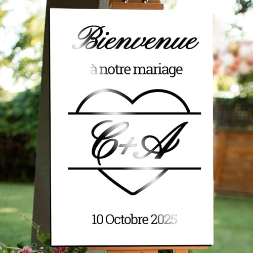 Sticker pour panneau de mariage personnalisé, coeur et initiales, couleur, typo, taille au choix, bienvenue à notre mariage, accueil cérémonie, mariage champêtre, fête, autocollant