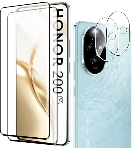 Fitudoos [2 Pièces] Verre Trempé pour Honor 200 5G + [2 Pièces] Caméra Arrière Protecteur+ [2 Pièces] Arrière Protecteur,Dureté 9H-sans Bulles d'air-Anti Rayures Film Protection écran.