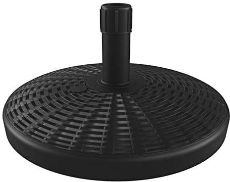 Base Tonda Per Ombrellone Centrale Da Giardino Riempibile Con 24 Kg Di Acqua o Sabbia Da Giardino Per Palo Centrale Resistente Alle Intemperie Terrazzo Balcone In Plastica Effetto Rattan 26 cm Nero