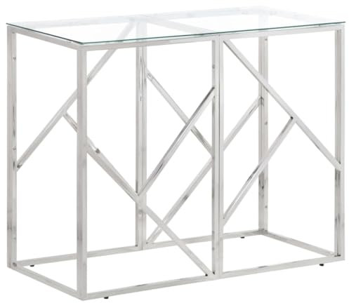ShCuShan Konsolentisch, Silber, Edelstahl, gehärtetes Glas, ausziehbar, platzsparend, verschiedene Positionen, modernes und elegantes Design, Konsole für Zuhause und Büro
