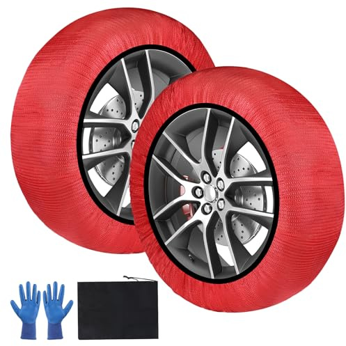 SWAWIS Schneesocken Auto Schneeketten EN16662-1 Homologiert L | Textil Snow Chains Schneekette Größe für R14 R20 Abrieb- und Reißfest Farbe: Rot