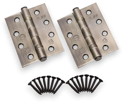 Infinity Decor Heavy Duty 100mm (4Inch) Steel Ball Bearing Butt Hinges Pair - CE11 Fire Rated Antique Brass Wooden Door Hinges for Internal External Use