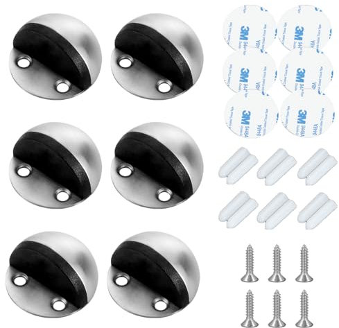 6 Pezzi Acciaio Inox Fermaporte, Fermaporta Adesivo, Ferma Porte da Pavimento Silenzioso, Blocca Porte con Viti e Adesivo, Blocca Porta Adatto per Uffici, Hotel, Camere, Bagni, Balconi, Cucine