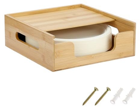 TOLIDA Bamboo 8-10 Inch Paper Plate Dispenser - Wood Under Cabinet Paper Tray Storage Holder Organizer for Kitchen