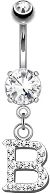 beyoutifulthings Bauch-nabelpiercing Buchstaben-Anhänger A-Z Silber Clear Nabel-Piercing Chirurgenstahl Bananabell Stab-länge 10-mm