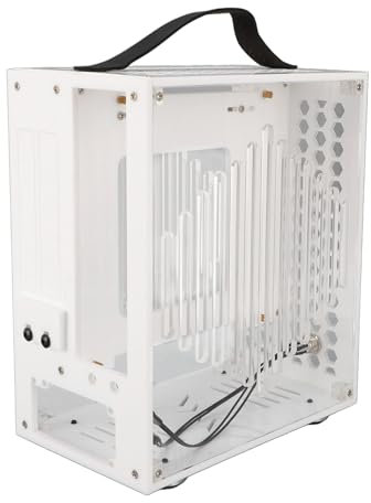 Mini ITX Computer Case with Handle, Panoramic Transparent Arcylic PC Case, Hollow 360 Degree Open Hollow Airflow, DIY Desktop Computer Chassis for Gaming Workstation (White)