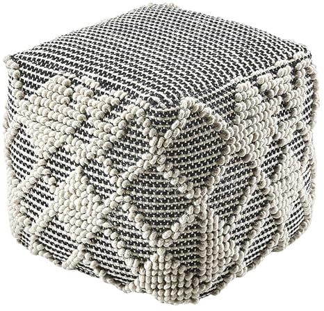 Kobolo Sitzhocker RAJA Pouf eckig Baumwoll-Hocker 42x42x42 cm schwarz weiß