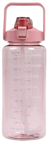 Botella de agua de silicona motivacional - Botella de agua transparente de 2 litros | Botella de jarras de agua de vidrio desmontable con marcador de tiempo, botella con pajita portátil para el hogar,