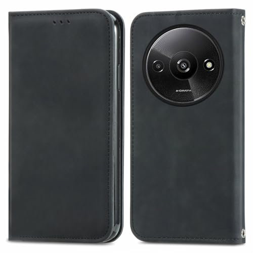 Cracedily Handyhülle für Xiaomi Redmi A3 Hülle, Klapphülle Premium Lederhülle Klappbar Flip Case Tasche Magnet Kartenfach Standfunktion Klapphülle Schutzhülle für Redmi A3X, Schwarz