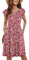 PLOKNRD Women's Summer Dress V-Neck Ruffle Sleeve Ladies Dress Elastic Waist Loose Swing Casual Dress with Pockets Knee Length (Red Flowers,M)