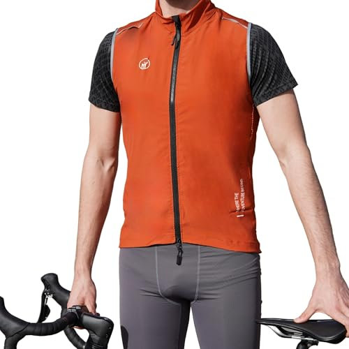 IMPALAPRO Chaleco Cortavientos Ciclismo Hombre Ultraligero, Transpirable y Resistente - Protección Contra el Viento y la Lluvia - Chaleco Ciclismo Hombre (L, Naranja Oxido)