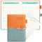 kalender 2025 Buchkalender A5 Stoffgebundener Terminplaner, 416 Seiten Premium-Papier, Softcover mit Stiftschlaufe, Innentasche, Lesezeichen und elastischem Verschluss (Braun-Blau)