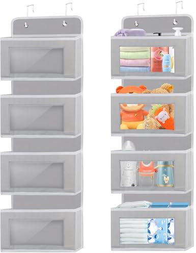 TEICHI Over Door Storage, Hanging Storage Organiser with 4 Clear Windows Pockets, Hanging Wardrobe Organiser for Pantry, Baby Nursery, Bathroom, Bedroom, Closet, Wardrobe, Small Spaces