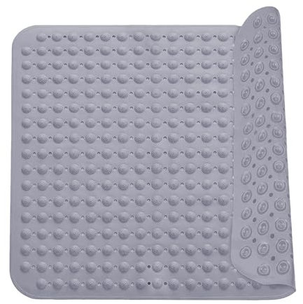 Tapis De Douche, 80 x 80 cm Tapis Antidérapant avec Ventouses, avec Trous D'évacuation, Lavable en Machine, Tapis Antidérapant en PVC, Tapis de Baignoire Antidérapant, pour Douche et Sauna, Gris