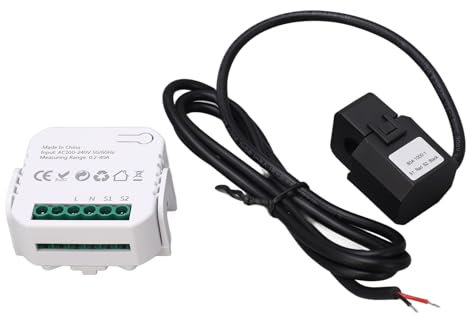 WiFi-Energiemonitor, Einphasiger Intelligenter Stromzähler mit Klemme, Stromverbrauchsüberwachung, 100–240 VAC (Schwarz)